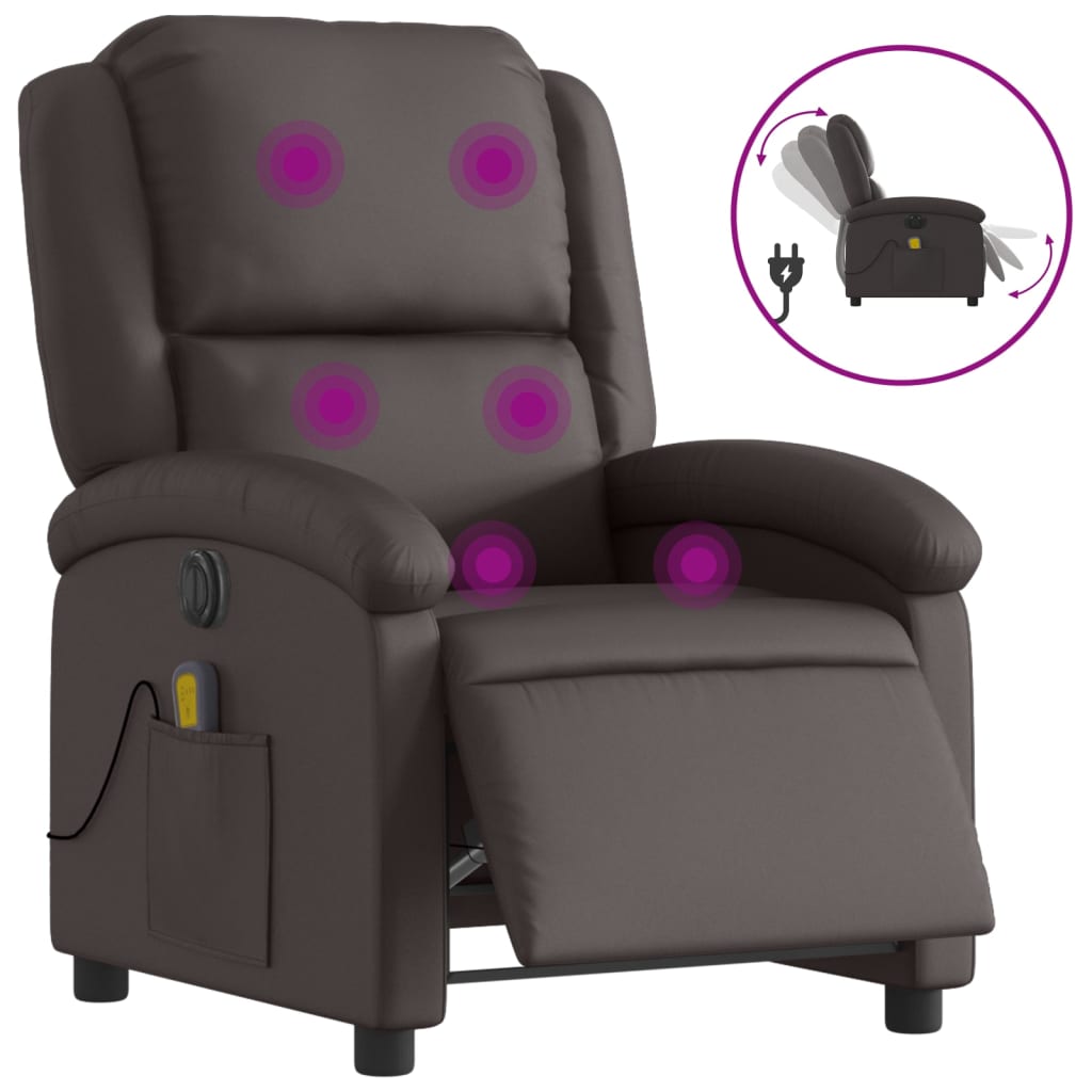 Massagestoel elektrisch verstelbaar echt leer donkerbruin is nu te koop bij PeponiXL, paradijselijk wonen!