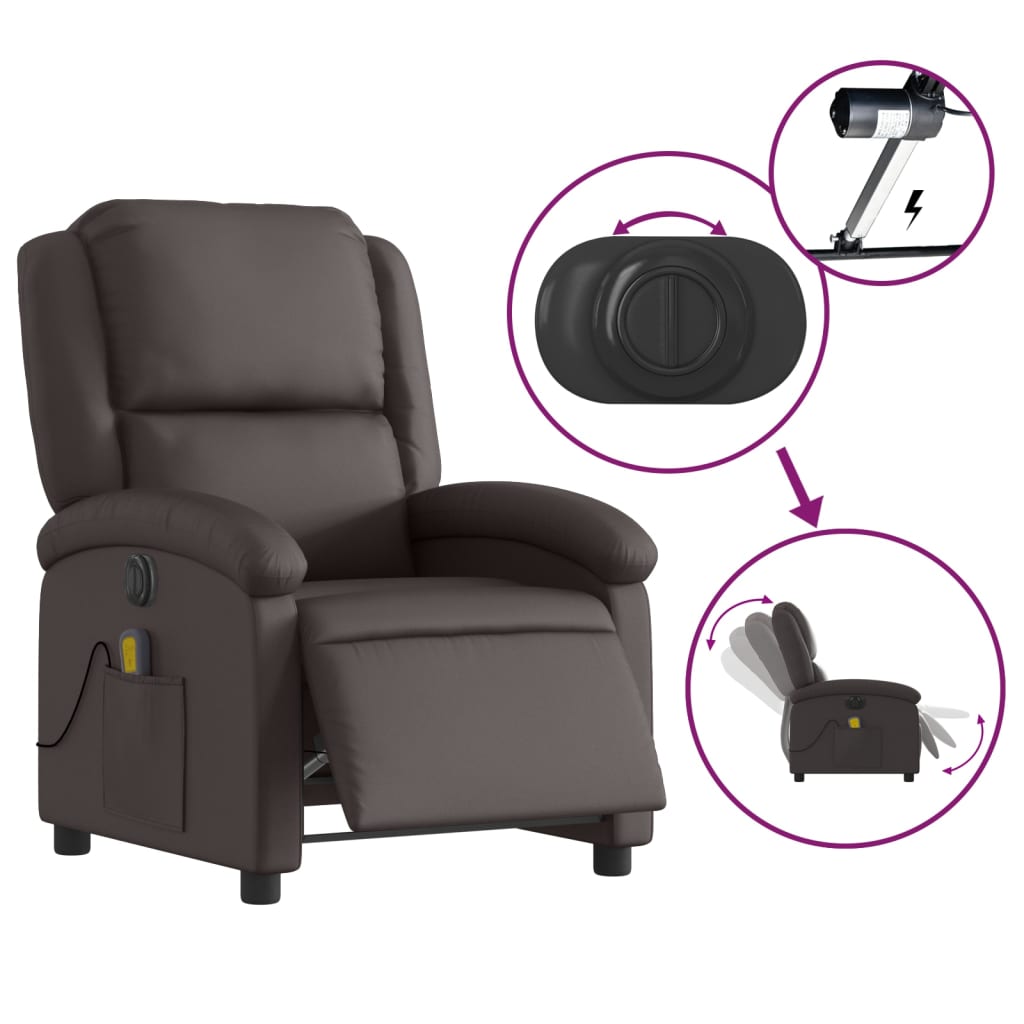 Massagestoel elektrisch verstelbaar echt leer donkerbruin is nu te koop bij PeponiXL, paradijselijk wonen!
