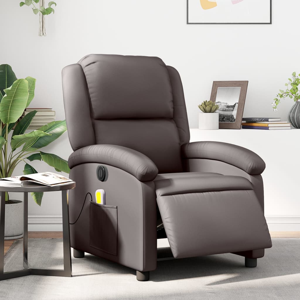 Massagestoel elektrisch verstelbaar echt leer donkerbruin is nu te koop bij PeponiXL, paradijselijk wonen!