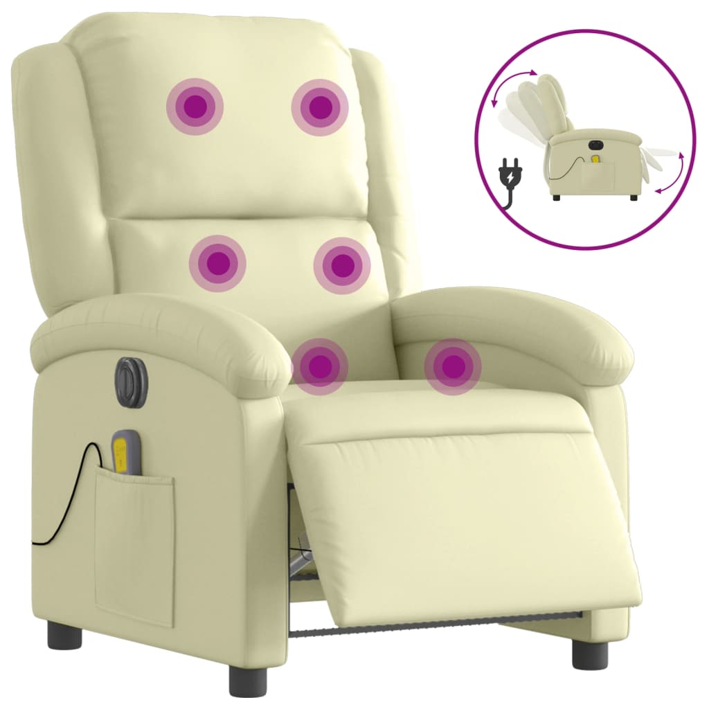 Massagestoel verstelbaar elektrisch echt leer crèmekleurig is nu te koop bij PeponiXL, paradijselijk wonen!
