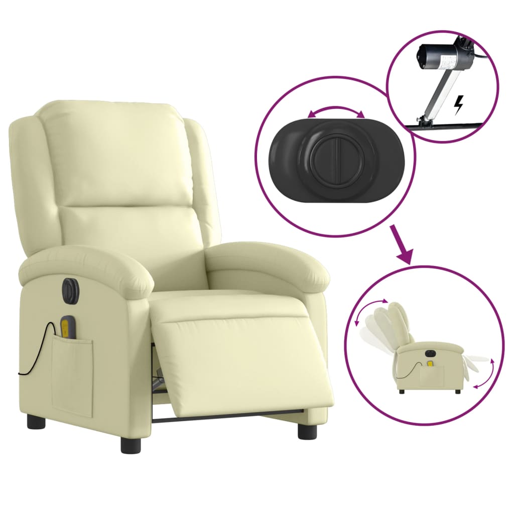 Massagestoel verstelbaar elektrisch echt leer crèmekleurig is nu te koop bij PeponiXL, paradijselijk wonen!