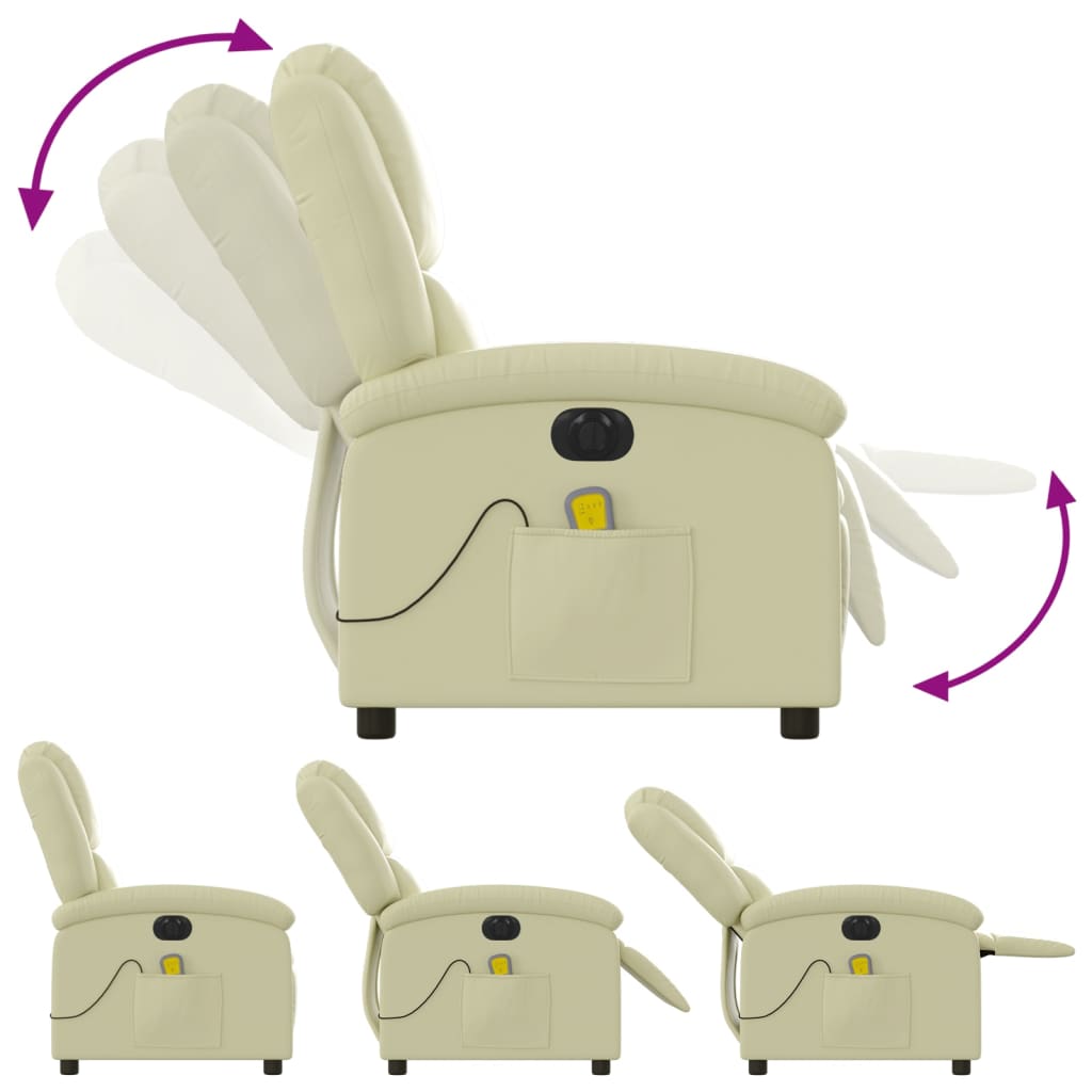 Massagestoel verstelbaar elektrisch echt leer crèmekleurig is nu te koop bij PeponiXL, paradijselijk wonen!