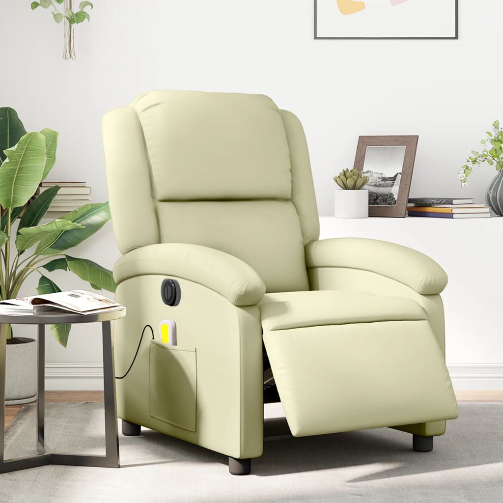 Massagestoel verstelbaar elektrisch echt leer crèmekleurig is nu te koop bij PeponiXL, paradijselijk wonen!