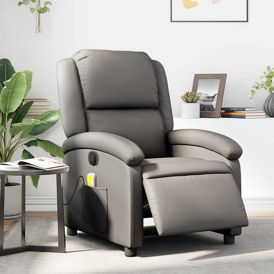 Massagestoel verstelbaar elektrisch echt leer grijs is nu te koop bij PeponiXL, paradijselijk wonen!
