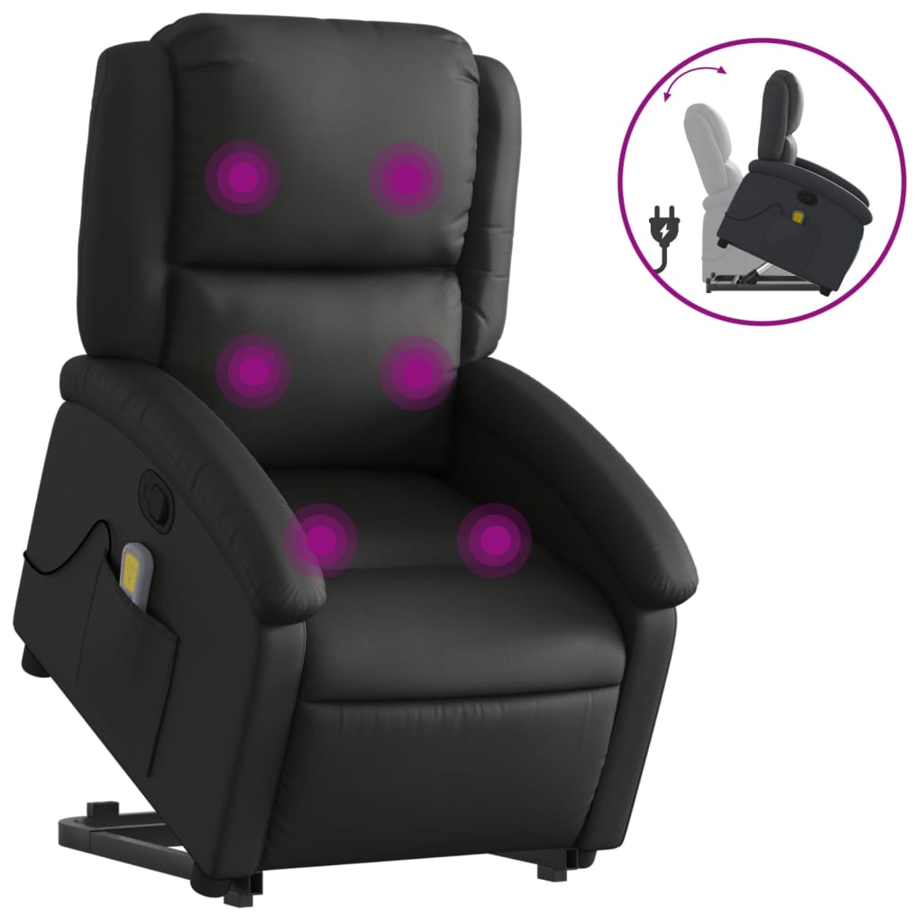 Sta-op-massagestoel verstelbaar echt leer zwart is nu te koop bij PeponiXL, paradijselijk wonen!