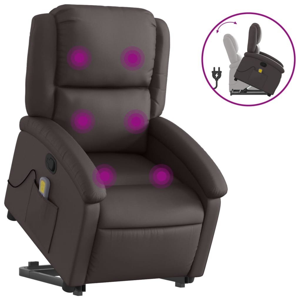 Sta-op-massagestoel verstelbaar echt leer donkerbruin is nu te koop bij PeponiXL, paradijselijk wonen!