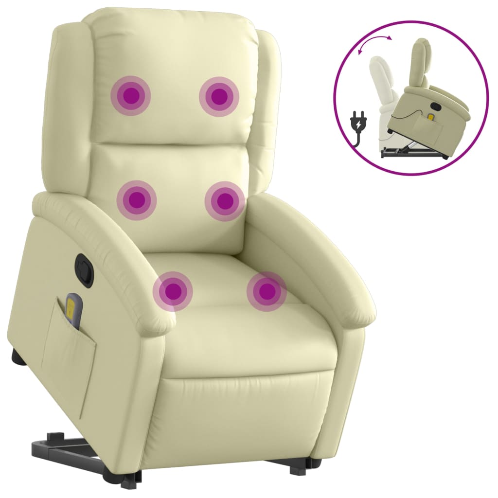 Sta-op-massagestoel verstelbaar echt leer crèmekleurig is nu te koop bij PeponiXL, paradijselijk wonen!