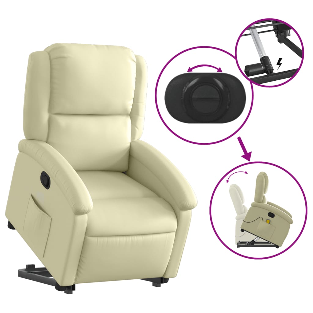 Sta-op-massagestoel verstelbaar echt leer crèmekleurig is nu te koop bij PeponiXL, paradijselijk wonen!