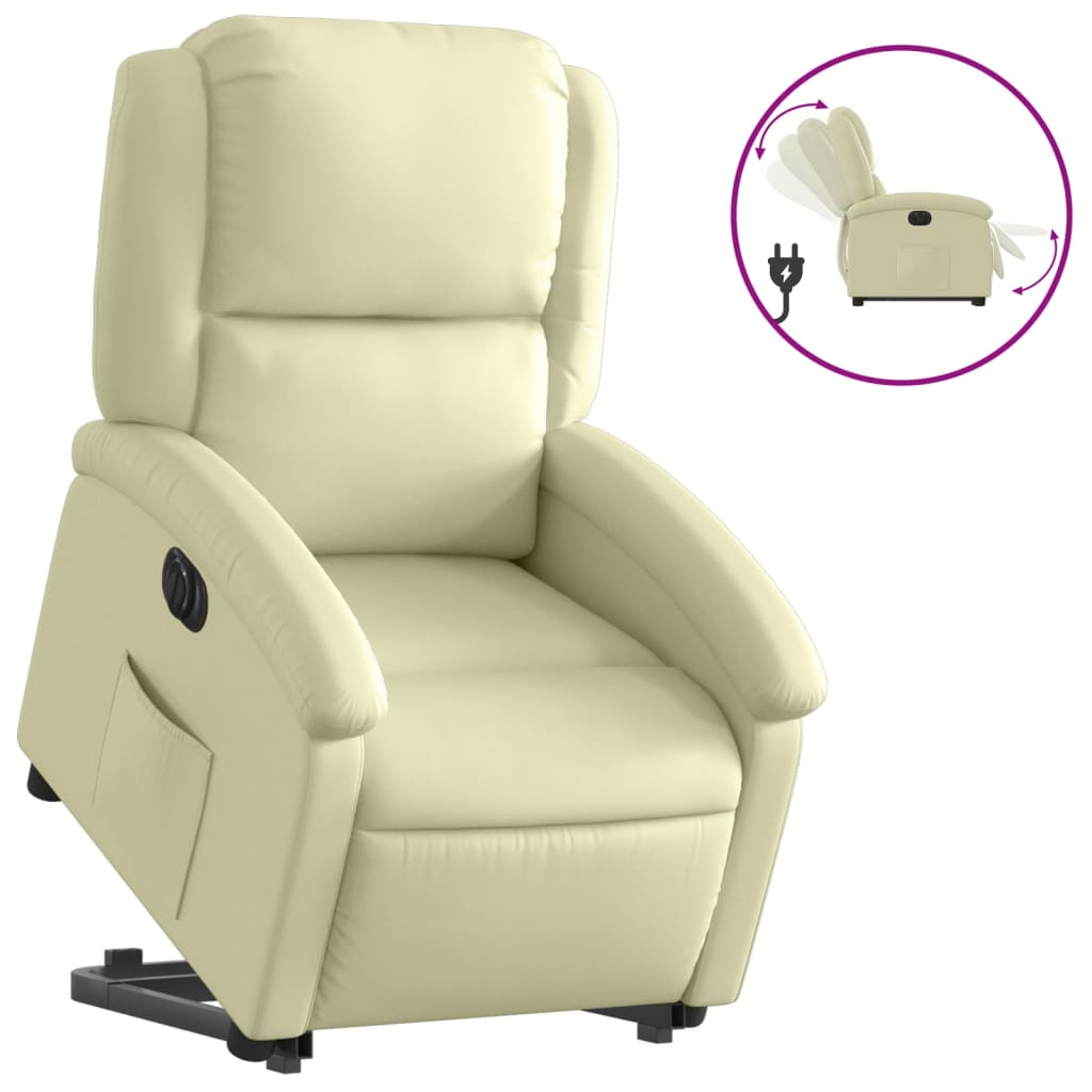 Sta-op-stoel elektrisch echt leer crèmekleurig is nu te koop bij PeponiXL, paradijselijk wonen!