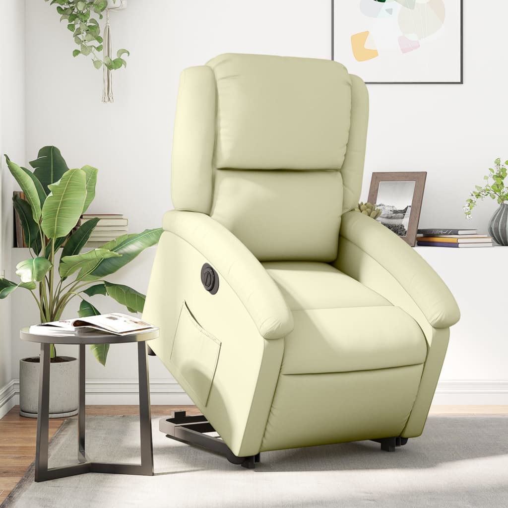 Sta-op-stoel elektrisch echt leer crèmekleurig is nu te koop bij PeponiXL, paradijselijk wonen!