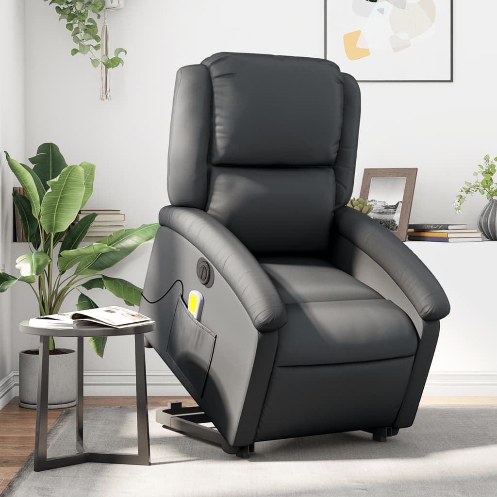 Sta-op-massagestoel elektrisch echt leer zwart is nu te koop bij PeponiXL, paradijselijk wonen!
