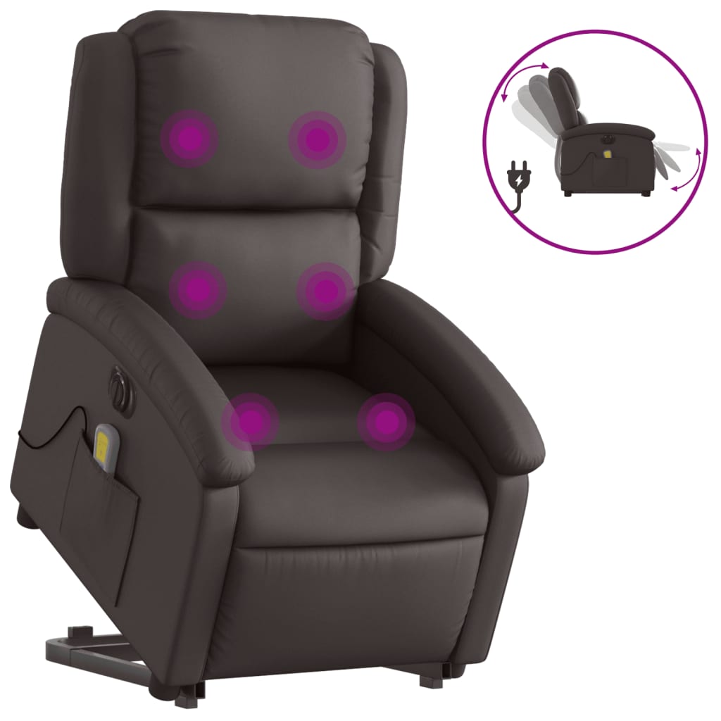 Sta-op-massagestoel elektrisch echt leer donkerbruin is nu te koop bij PeponiXL, paradijselijk wonen!