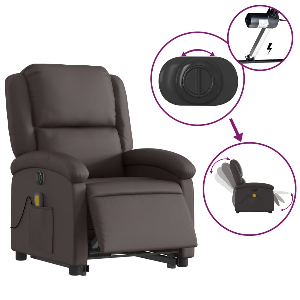Sta-op-massagestoel elektrisch echt leer donkerbruin is nu te koop bij PeponiXL, paradijselijk wonen!