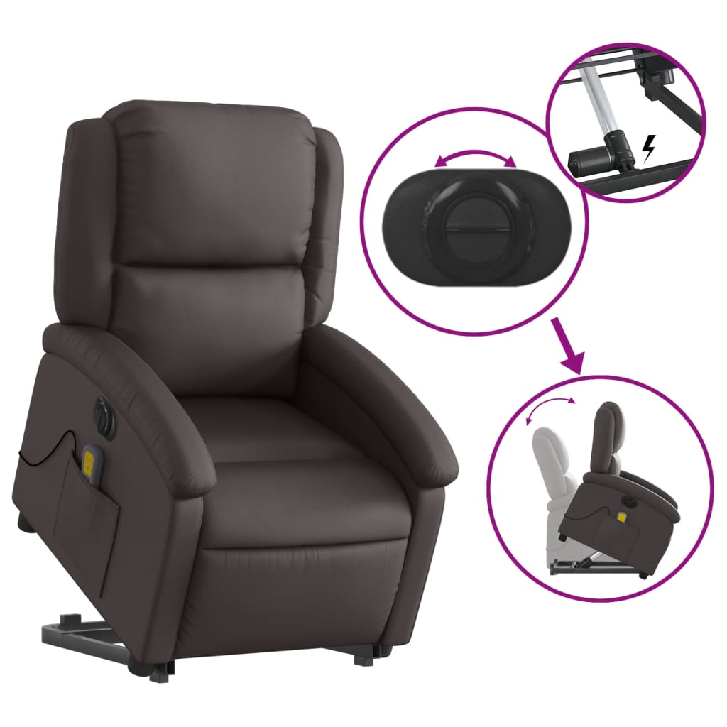 Sta-op-massagestoel elektrisch echt leer donkerbruin is nu te koop bij PeponiXL, paradijselijk wonen!
