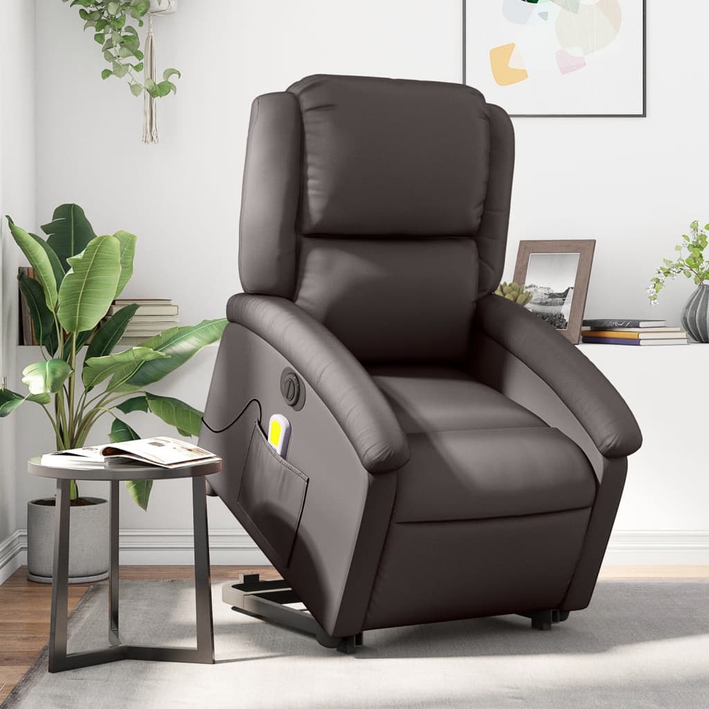 Sta-op-massagestoel elektrisch echt leer donkerbruin is nu te koop bij PeponiXL, paradijselijk wonen!