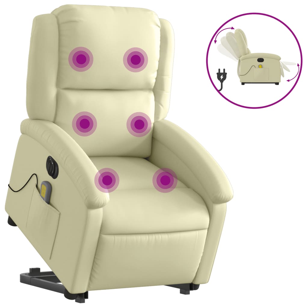 Sta-op-massagestoel elektrisch echt leer crèmekleurig is nu te koop bij PeponiXL, paradijselijk wonen!