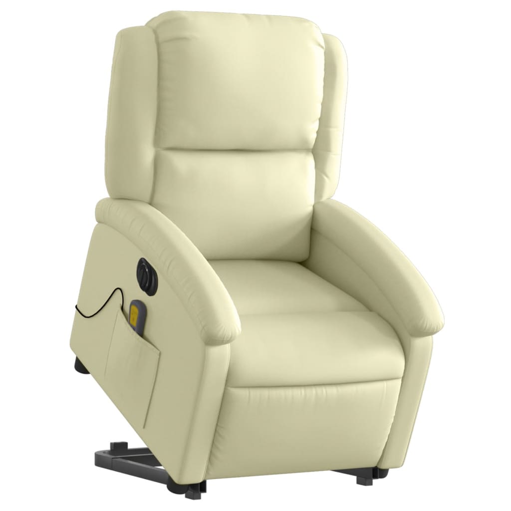 Sta-op-massagestoel elektrisch echt leer crèmekleurig is nu te koop bij PeponiXL, paradijselijk wonen!