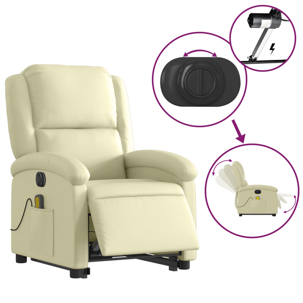 Sta-op-massagestoel elektrisch echt leer crèmekleurig is nu te koop bij PeponiXL, paradijselijk wonen!