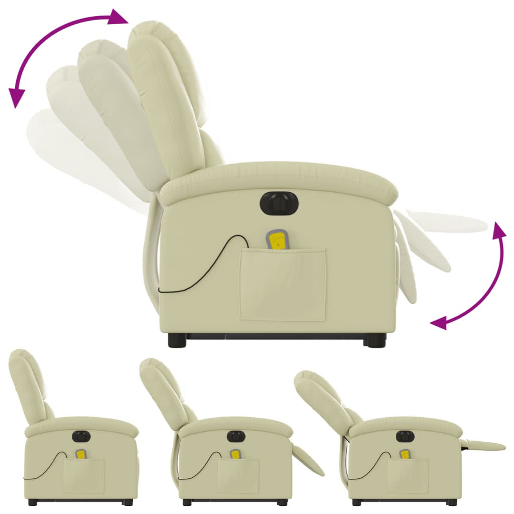 Sta-op-massagestoel elektrisch echt leer crèmekleurig is nu te koop bij PeponiXL, paradijselijk wonen!