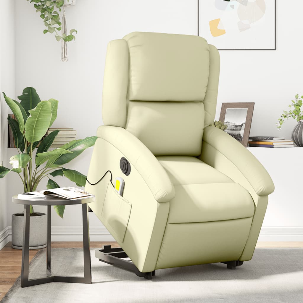 Sta-op-massagestoel elektrisch echt leer crèmekleurig is nu te koop bij PeponiXL, paradijselijk wonen!