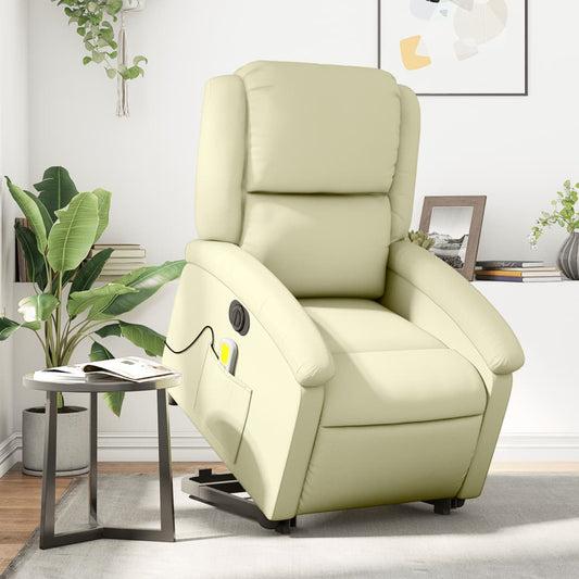 Sta-op-massagestoel elektrisch echt leer crèmekleurig is nu te koop bij PeponiXL, paradijselijk wonen!