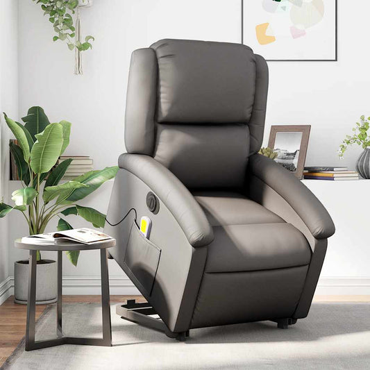 Sta-op-massagestoel elektrisch echt leer grijs is nu te koop bij PeponiXL, paradijselijk wonen!