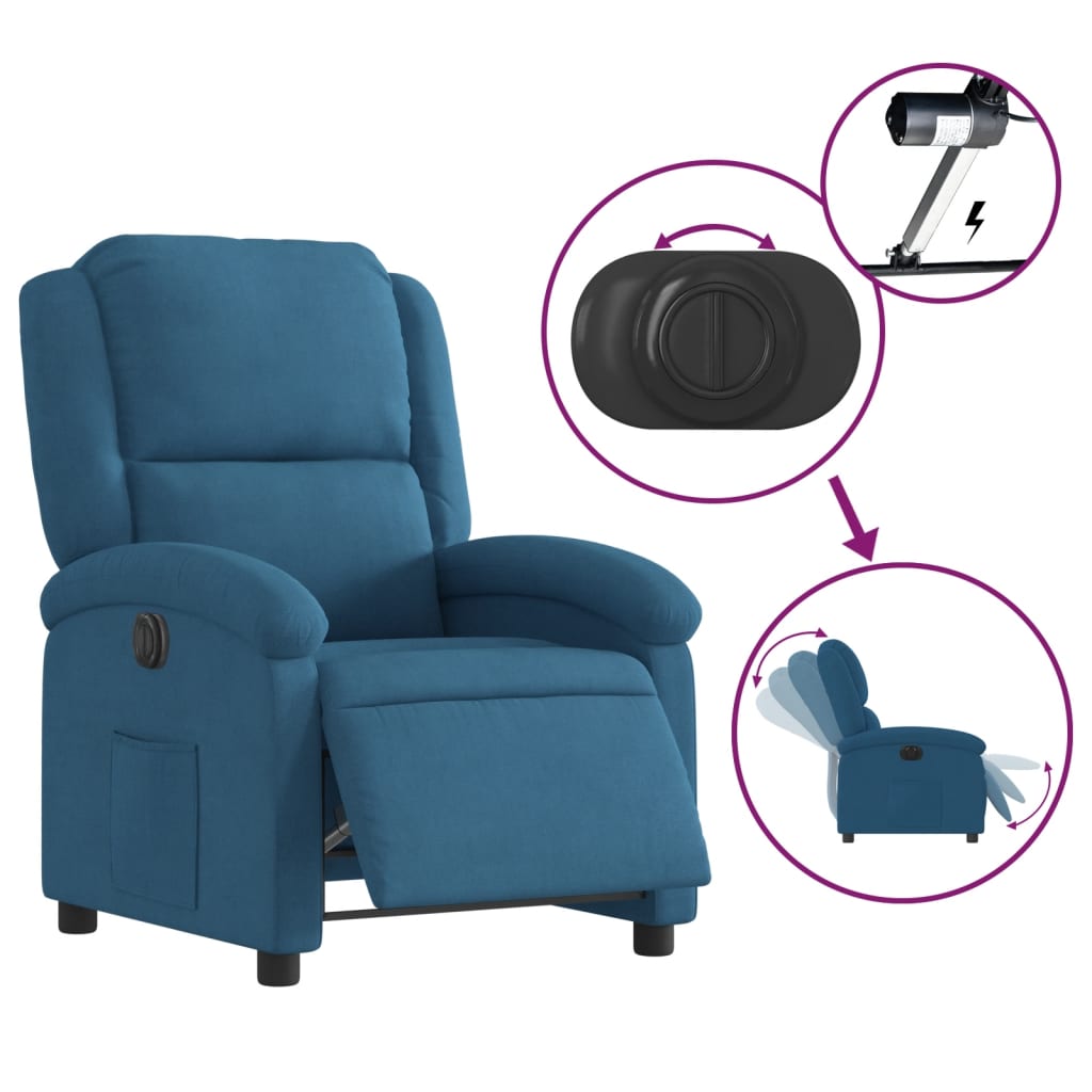 Fauteuil elektrisch verstelbaar fluweel blauw is nu te koop bij PeponiXL, paradijselijk wonen!