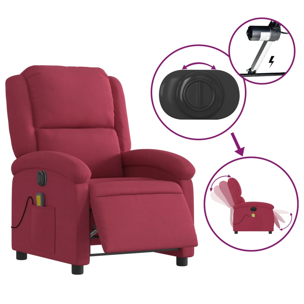 Massagestoel elektrisch verstelbaar fluweel wijnrood is nu te koop bij PeponiXL, paradijselijk wonen!