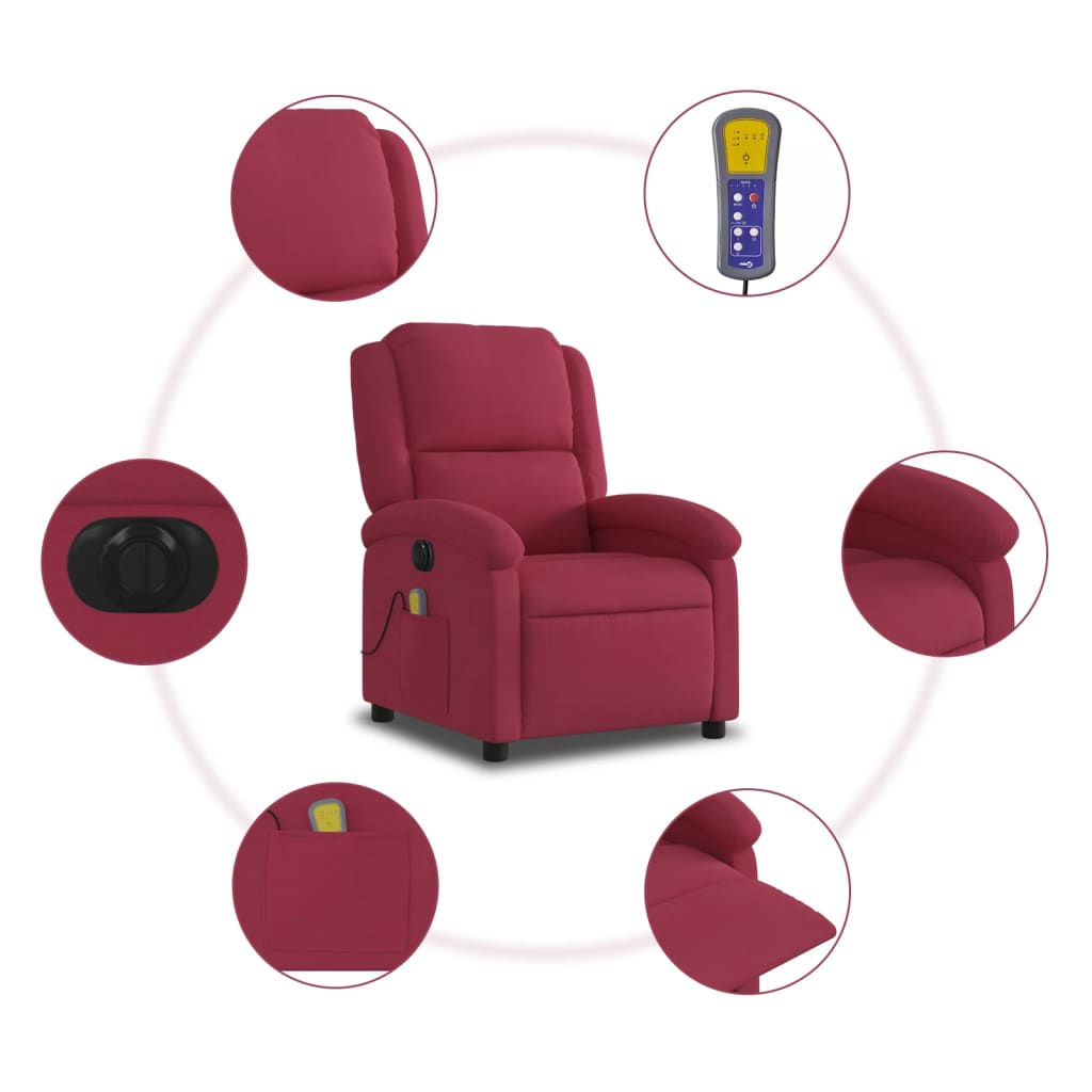 Massagestoel elektrisch verstelbaar fluweel wijnrood is nu te koop bij PeponiXL, paradijselijk wonen!