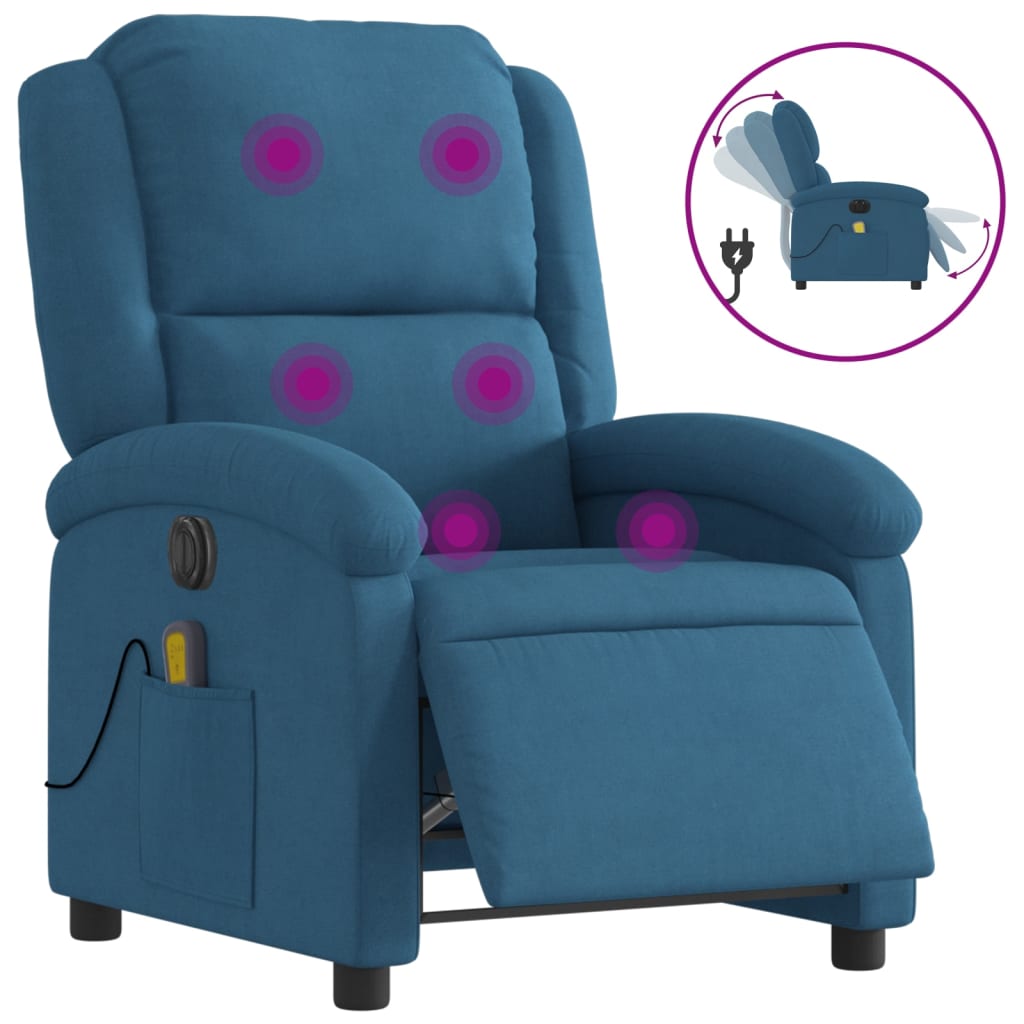 Massagestoel elektrisch verstelbaar fluweel blauw is nu te koop bij PeponiXL, paradijselijk wonen!