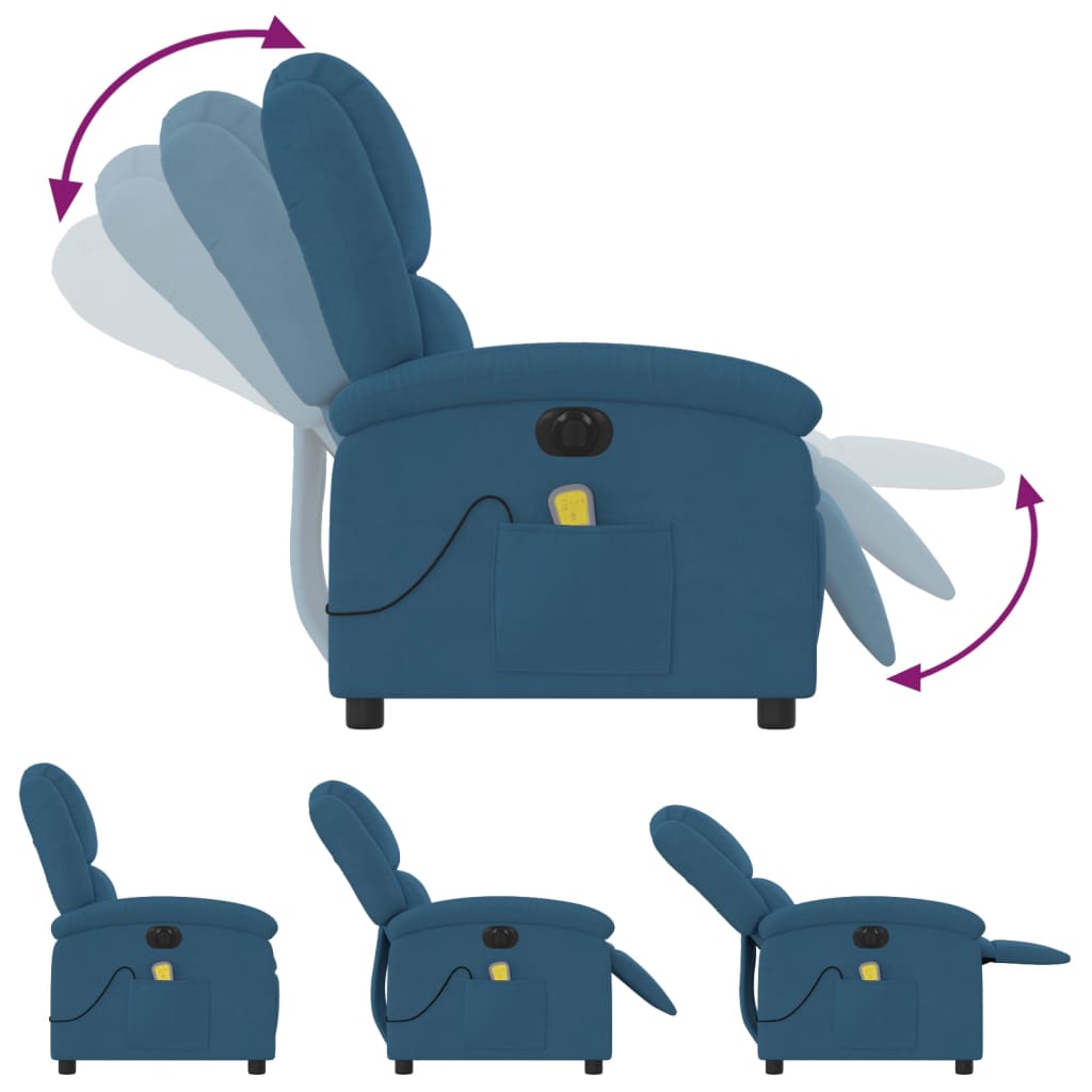 Massagestoel elektrisch verstelbaar fluweel blauw is nu te koop bij PeponiXL, paradijselijk wonen!