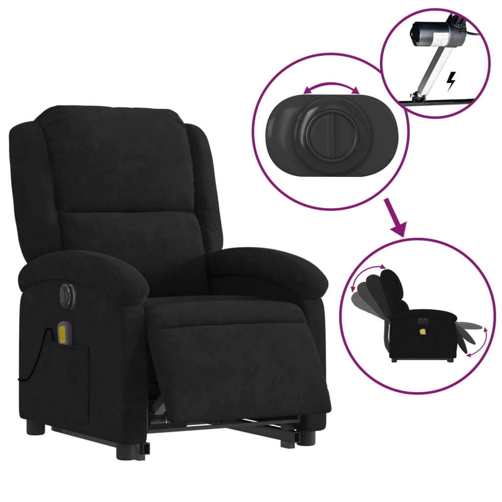 Sta-op-massagestoel elektrisch verstelbaar fluweel zwart is nu te koop bij PeponiXL, paradijselijk wonen!