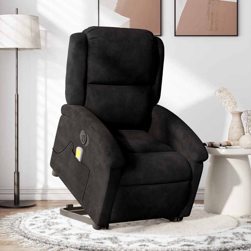 Sta-op-massagestoel elektrisch verstelbaar fluweel zwart is nu te koop bij PeponiXL, paradijselijk wonen!