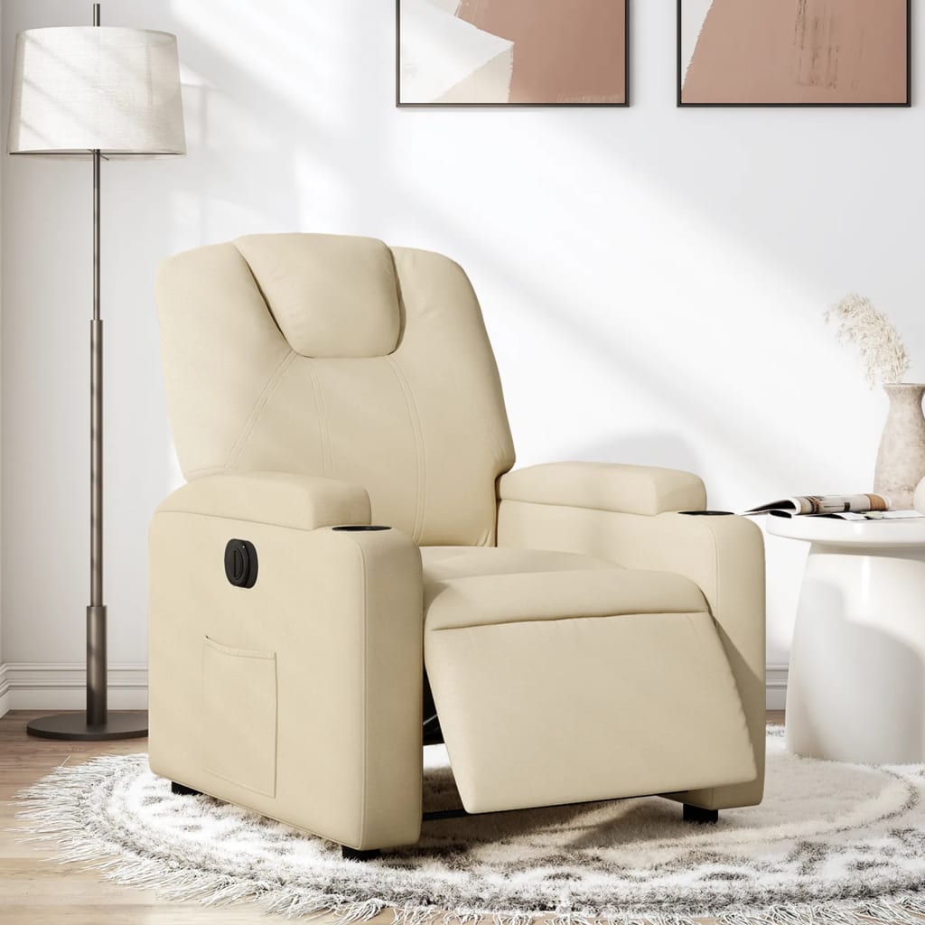 Fauteuil verstelbaar elektrisch stof crèmekleurig is nu te koop bij PeponiXL, paradijselijk wonen!