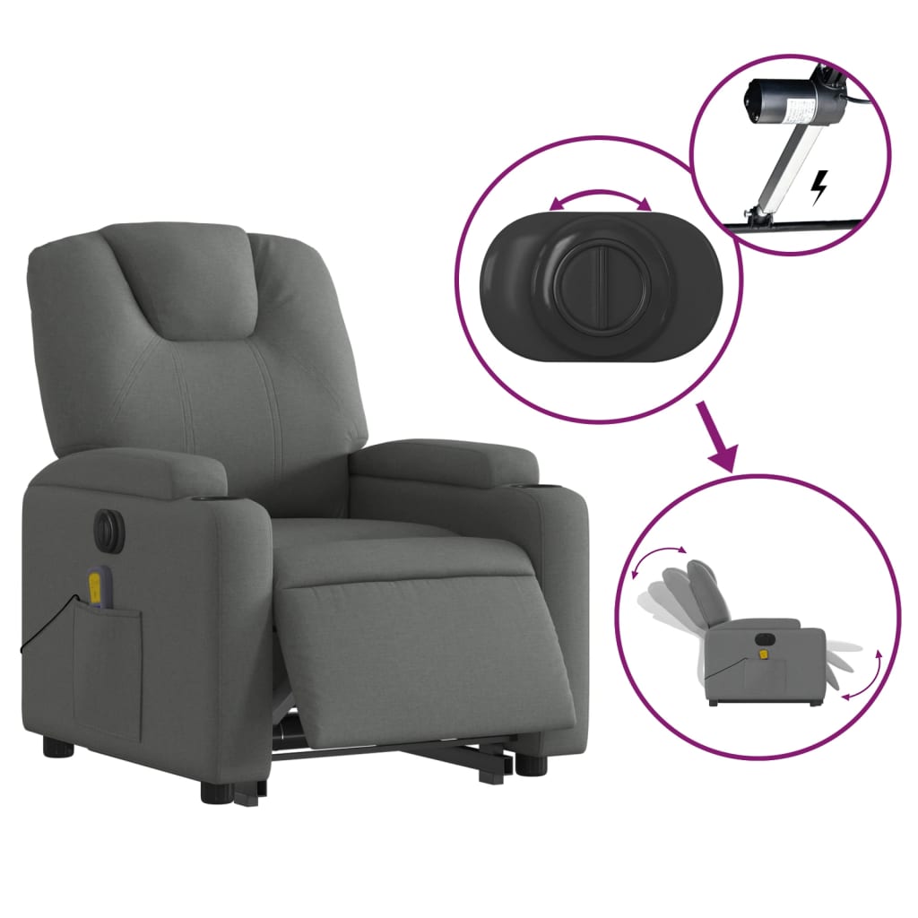 Sta-op-massagestoel elektrisch verstelbaar stof donkergrijs is nu te koop bij PeponiXL, paradijselijk wonen!