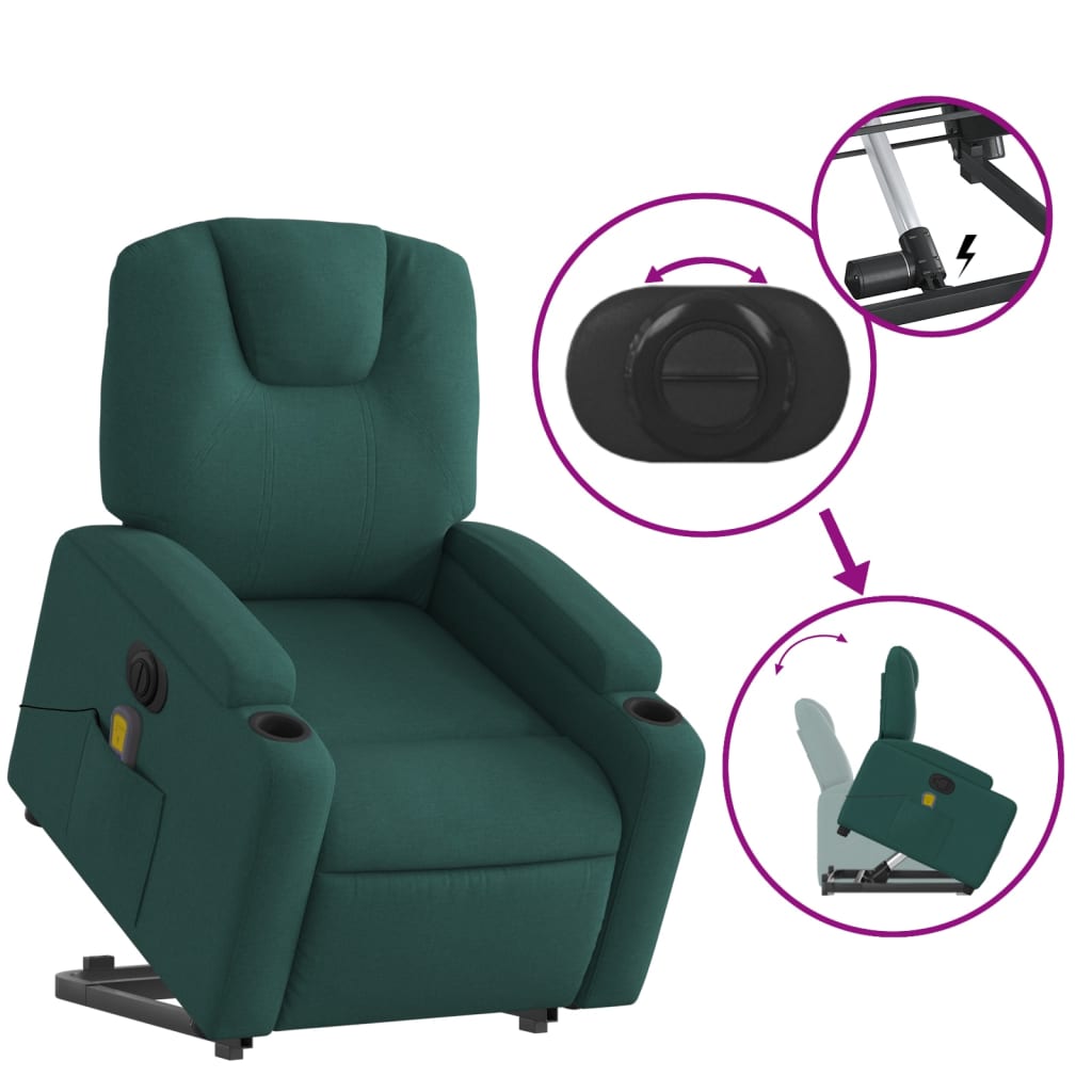 Sta-op-massagestoel elektrisch verstelbaar stof donkergroen is nu te koop bij PeponiXL, paradijselijk wonen!