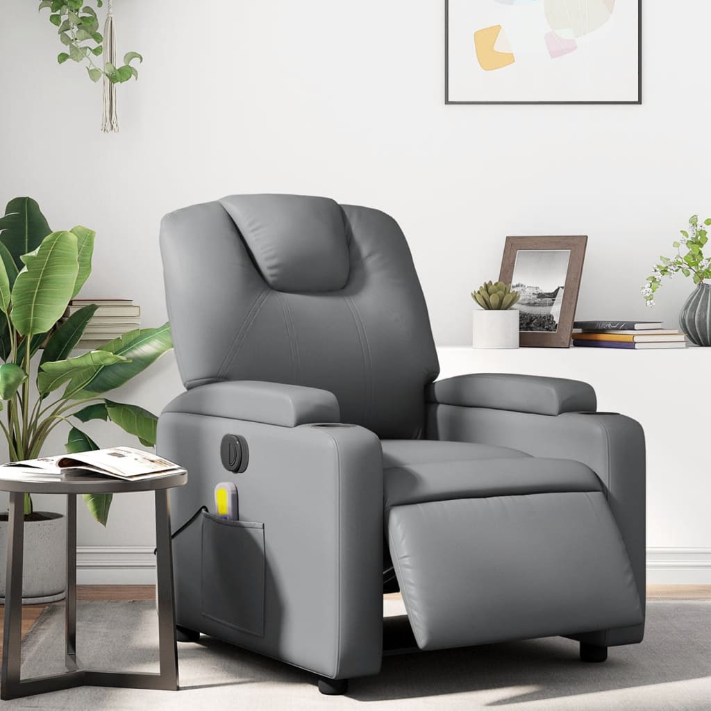 Massagestoel verstelbaar elektrisch kunstleer grijs is nu te koop bij PeponiXL, paradijselijk wonen!