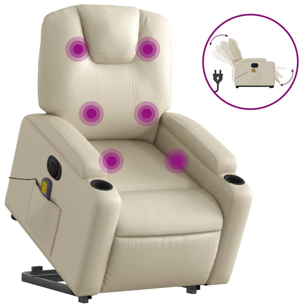 Sta-op-massagestoel elektrisch kunstleer crèmekleurig is nu te koop bij PeponiXL, paradijselijk wonen!