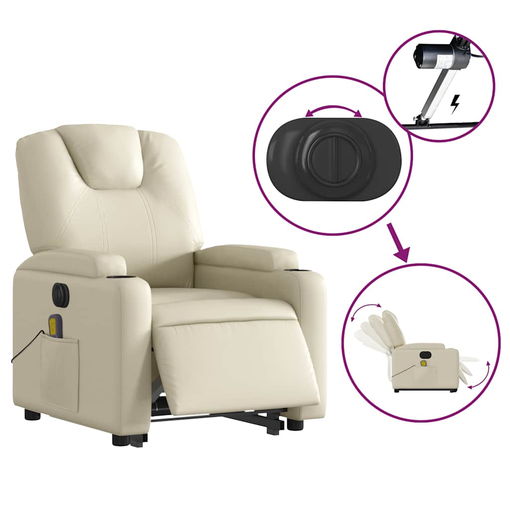Sta-op-massagestoel elektrisch kunstleer crèmekleurig is nu te koop bij PeponiXL, paradijselijk wonen!