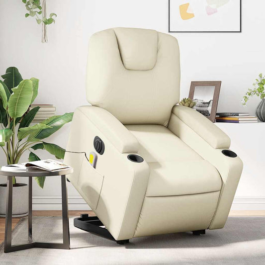 Sta-op-massagestoel elektrisch kunstleer crèmekleurig is nu te koop bij PeponiXL, paradijselijk wonen!