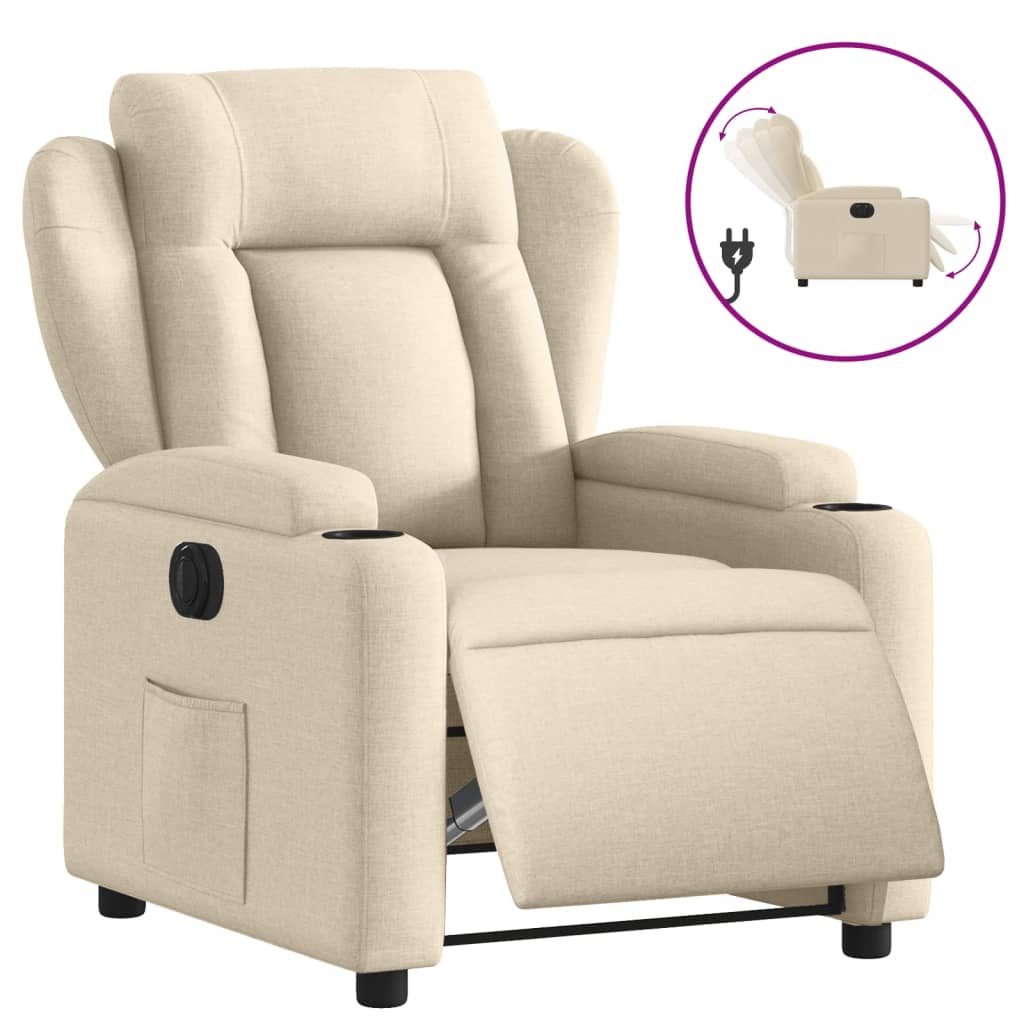 Fauteuil verstelbaar elektrisch stof crèmekleurig is nu te koop bij PeponiXL, paradijselijk wonen!