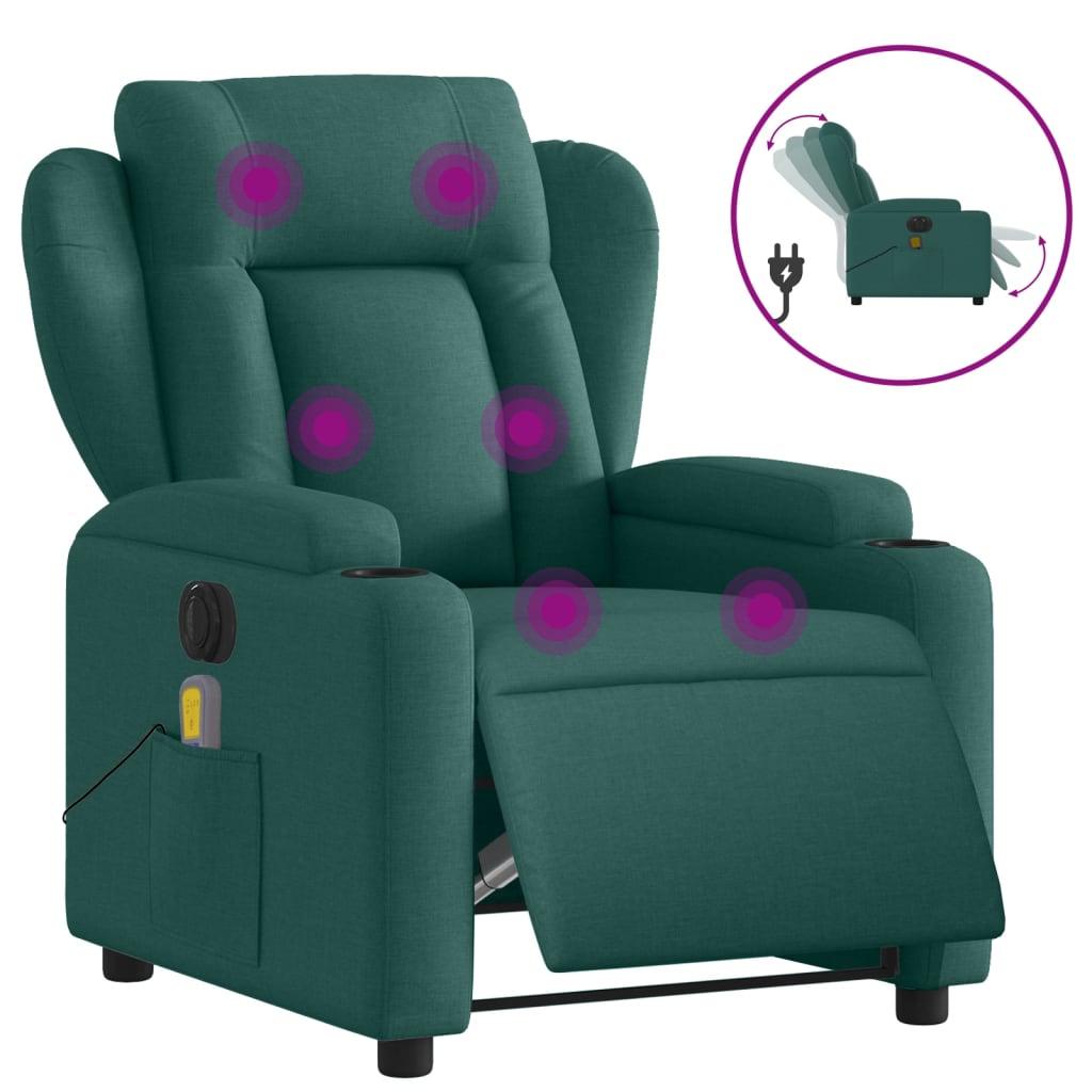 Massagestoel elektrisch verstelbaar stof donkergroen is nu te koop bij PeponiXL, paradijselijk wonen!