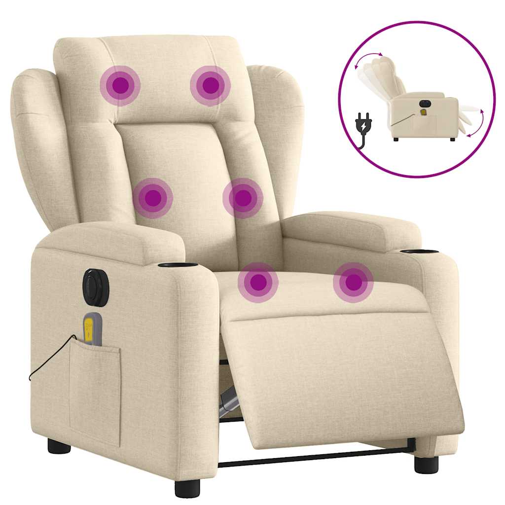Massagestoel elektrisch verstelbaar stof crèmekleurig is nu te koop bij PeponiXL, paradijselijk wonen!