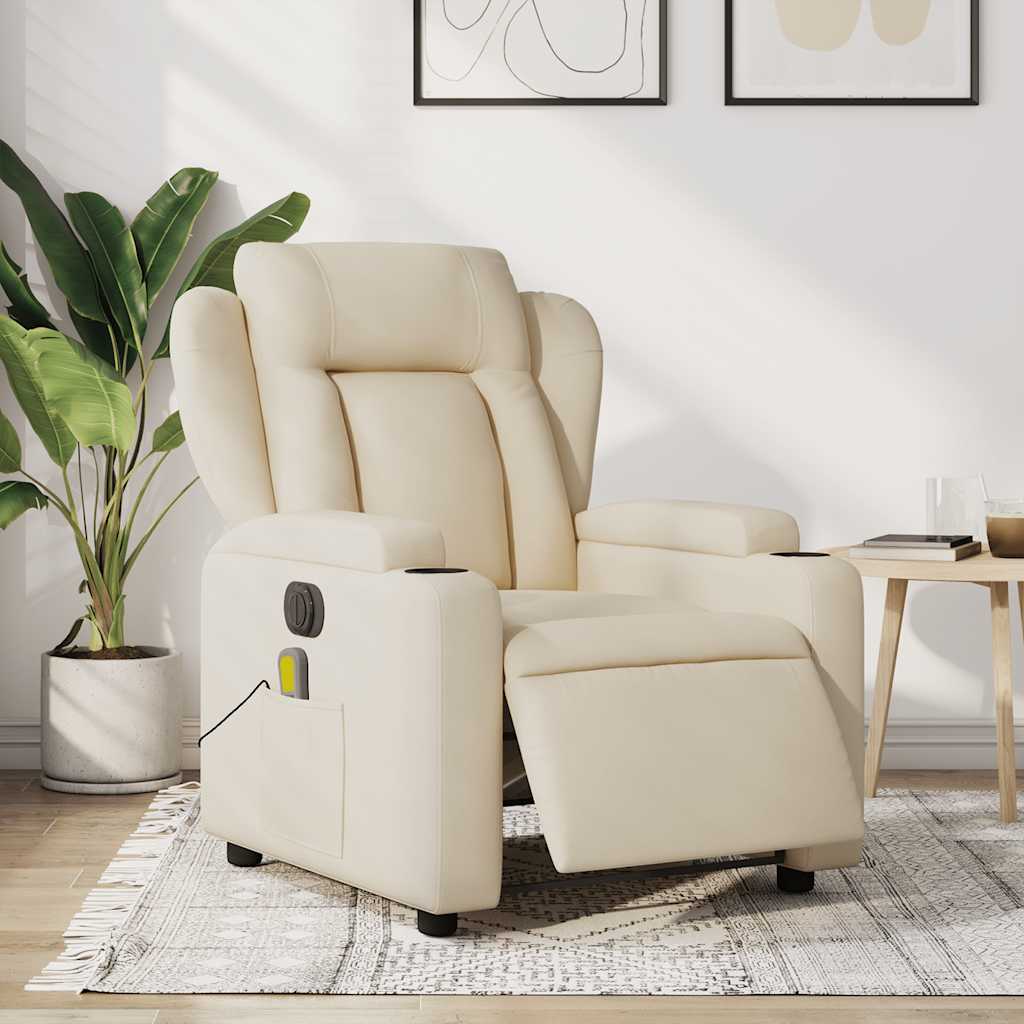Massagestoel elektrisch verstelbaar stof crèmekleurig is nu te koop bij PeponiXL, paradijselijk wonen!