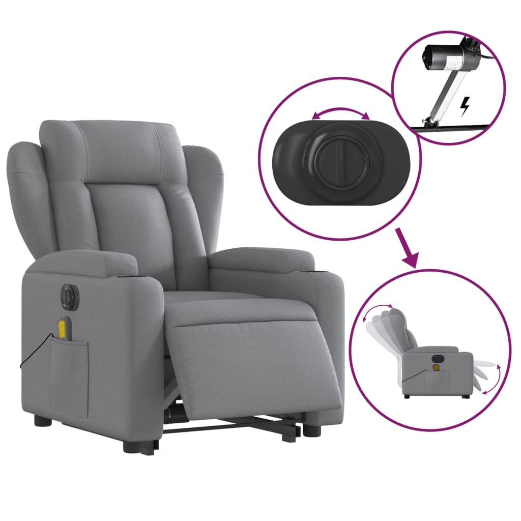 Sta-op-massagestoel elektrisch verstelbaar stof lichtgrijs is nu te koop bij PeponiXL, paradijselijk wonen!