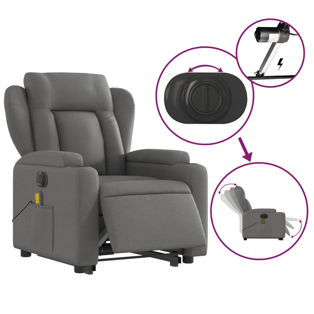 Sta-op-massagestoel elektrisch verstelbaar stof donkergrijs is nu te koop bij PeponiXL, paradijselijk wonen!