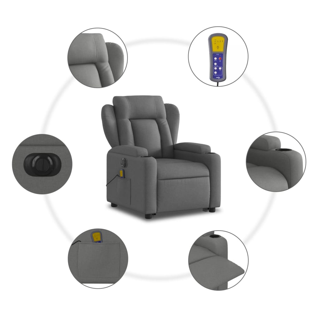 Sta-op-massagestoel elektrisch verstelbaar stof donkergrijs is nu te koop bij PeponiXL, paradijselijk wonen!