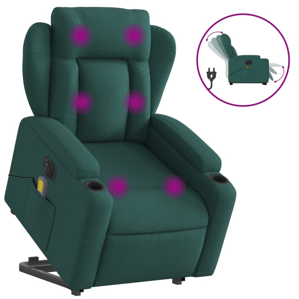Sta-op-massagestoel elektrisch verstelbaar stof donkergroen is nu te koop bij PeponiXL, paradijselijk wonen!