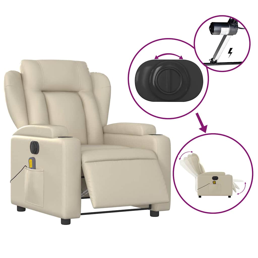 Massagestoel verstelbaar elektrisch kunstleer crèmekleurig is nu te koop bij PeponiXL, paradijselijk wonen!
