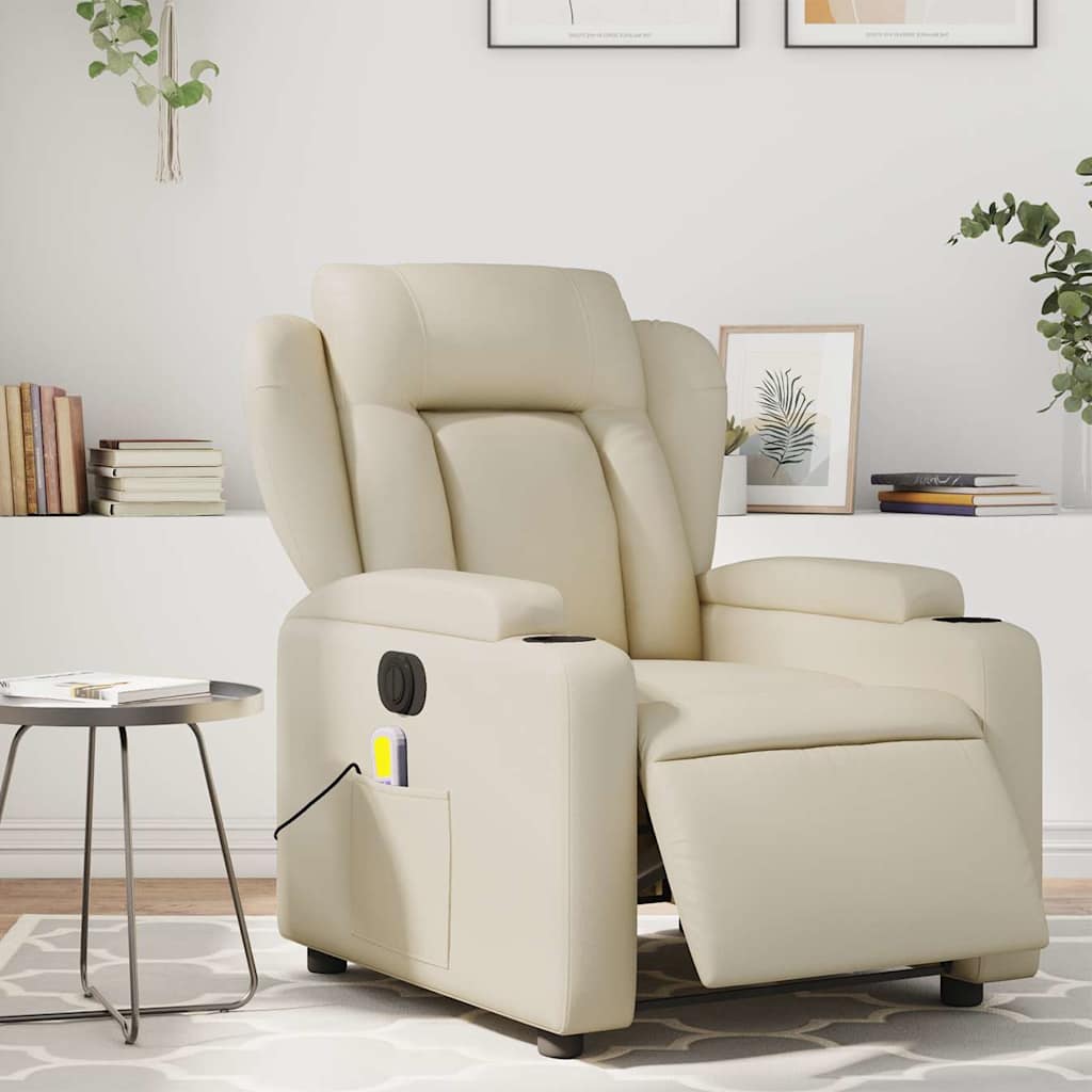 Massagestoel verstelbaar elektrisch kunstleer crèmekleurig is nu te koop bij PeponiXL, paradijselijk wonen!